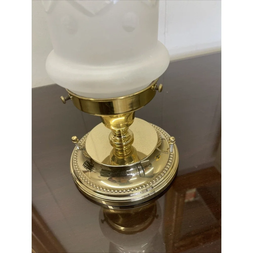 Vintage Flush Mount‎ Brass Ceiling Fixture Frosted Cut Glass Globe Shade